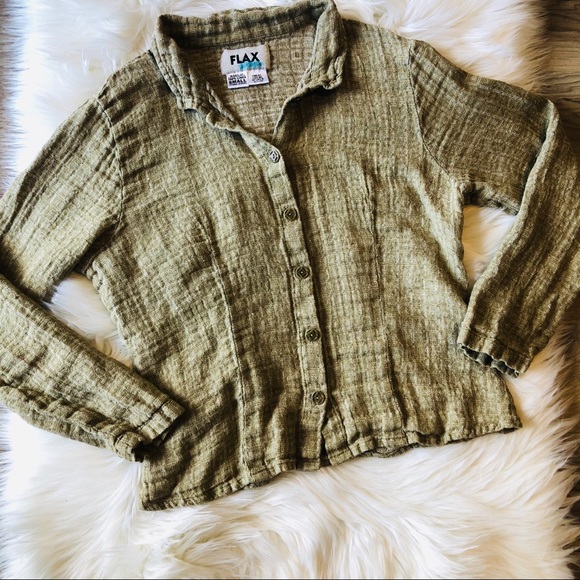 Flax Linen Long Sleeve Button Up Top Size Small - Picture 2 of 4